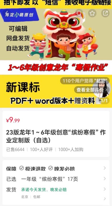 寒假作业定制虚拟资料，收入超过6万元!-孙裔蒙